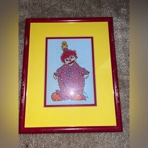 Framed Clown Cross-Stitch Art 1984